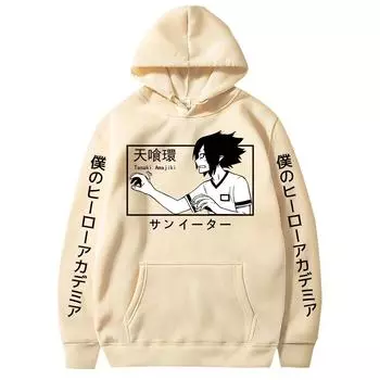 Толстовка с капюшоном с графическим принтом Tamaki Amajiki в стиле аниме My Hero Academia для мужчин и женщин, мужская уличная одежда, свободная толстовка Harajuku XS чёрный
