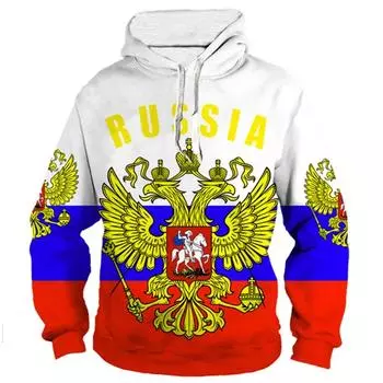 Толстовка с капюшоном с изображением российского флага для мужчин, верхняя часть, пуловер с капюшоном и эмблемой российского орла, 3D-принт CCCP RUS, новинка в категории толстовки и свитшоты с капюшоном L