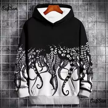 Толстовка с капюшоном с изображением животных, 3D-принт осьминога, осенняя мужская одежда, уличный дизайнер, с длинными рукавами, свободная спортивная одежда больших размеров, модные топы в стиле Харадзюку S