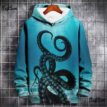 Толстовка с капюшоном с изображением животных, 3D-принт осьминога, осенняя мужская одежда, уличный дизайнер, с длинными рукавами, свободная спортивная одежда больших размеров, модные топы в стиле Харадзюку L