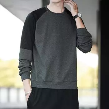 Толстовка с капюшоном с круглым вырезом, весенняя и осенняя, мужская свободная повседневная куртка в стиле пэчворк, мужской топ с круглым вырезом, длинные брюки, комплект из двух предметов M