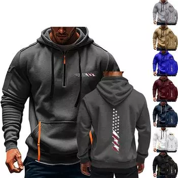 Толстовка с капюшоном с принтом флага для мужчин, пуловер на молнии для мужчин, спортивная толстовка больших размеров с капюшоном L хаки