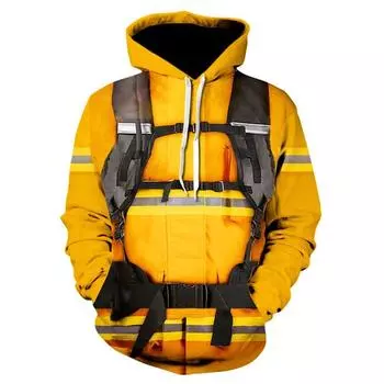 Толстовка с капюшоном с принтом «Пожарная безопасность» на 3D-принте, мужская толстовка с длинными рукавами и цифровой печатью, с капюшоном S