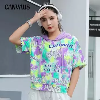 Толстовка с капюшоном с принтом, женская летняя футболка больших размеров, персонализированная толстовка с буквенным принтом, топ