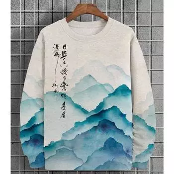 Толстовка с капюшоном с рисунком «Лесное дерево» для мужчин, пуловер с 3D-принтом «Горные растения», осенние уличные толстовки с длинным рукавом и круглым вырезом S