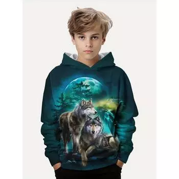 Толстовка с капюшоном с рисунком мультяшного кота, полный принт, модная толстовка для девочек, удобная посадка, длинный рукав, джемпер, топы для детей, одежда для детей, подарок 100cm