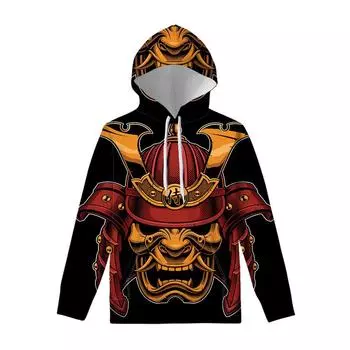 Толстовка с капюшоном с рисунком японского самурая для мужчин, женщин, детей, толстовки с 3D-принтом, с длинными рукавами, свободная толстовка с капюшоном, повседневные топы-пуловеры S