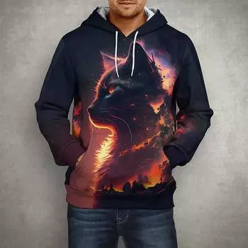 Толстовка с капюшоном с рисунком жирафа и кошки для мужчин, забавный 3D-принт с длинными рукавами, повседневный свитер в уличном стиле, толстовки с капюшоном, свободная толстовка S