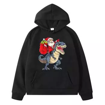 Толстовка с капюшоном Санта-Клаус и динозавры, флисовая толстовка y2k sudadera, рождественская толстовка с капюшоном в стиле аниме, осенняя куртка-пуловер, детская одежда для девочек 130 чёрный