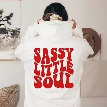Толстовка с капюшоном Sassy Little Soul, женская толстовка с капюшоном, пуловеры, унисекс, хипстерский чистый хлопок, эстетический топ, джемпер, повседневные толстовки S чёрный