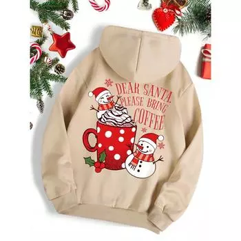 Толстовка с капюшоном SHEIN EZwear с рождественским принтом, карманом-кенгуру и завязкой на теплую подкладку S