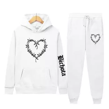 Толстовка с капюшоном + штаны комплект из 2 предметов, мужская мода, свитшоты с длинным рукавом, женские повседневные спортивные свитера в стиле Харадзюку S бежевый