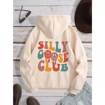 Толстовка с капюшоном Silly Goose Club Letter Graphic для мужчин, винтажная, с круглым вырезом, осенняя, большого размера, с капюшоном, удобная для мужчин S