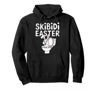 Толстовка с капюшоном Skibidi Easter Bunny Toilet Poop Rabbit Funny Meme чёрный