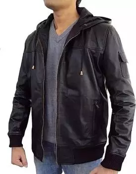 Толстовка с капюшоном стильная праздничная черная мужская куртка из овчины на Хэллоуин для мотоцикла ручной работы XS чёрный