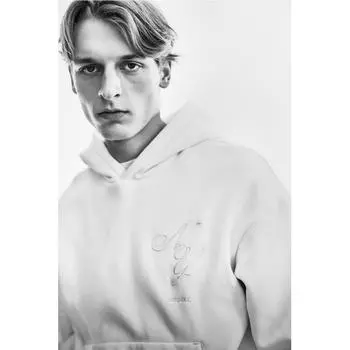 Толстовка с капюшоном свободного кроя с принтом HM кремового цвета XS