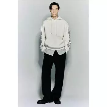 Толстовка с капюшоном свободного кроя с принтом HM белая XS