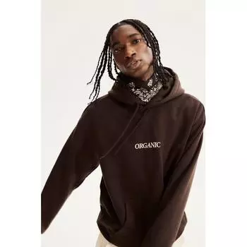 Толстовка с капюшоном свободного кроя с принтом HM темно-коричневого цвета, органическая XS