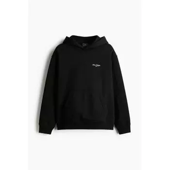 Толстовка с капюшоном свободного кроя с принтом, черная XS