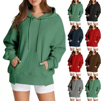 Толстовка с капюшоном свободного покроя для женщин большого размера L чёрный