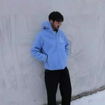 Толстовка с капюшоном, теплая, свободного покроя, европейского и американского производства Y2K S синий