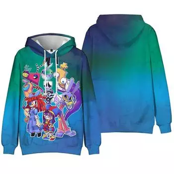 Толстовка с капюшоном The Amazing Digital Circus Anime для мужчин и женщин, унисекс, с графическим принтом, крутая уличная одежда с капюшоном, пуловер с длинными рукавами, топы XS