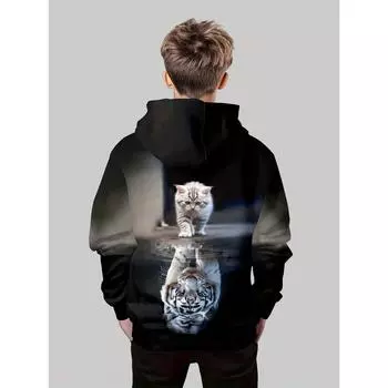 Толстовка с капюшоном Tiger Cat для мальчиков — с длинным рукавом, повседневная, 3D-принт, толстовка на весну и осень, толстовки с капюшоном для мальчиков на открытом воздухе 130CM