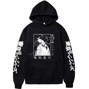Толстовка с капюшоном «Токио Мстители» в стиле Харадзюку, толстовки с капюшоном в стиле аниме, толстовки с длинными рукавами Keisuke Baji, пуловер, мужская модная одежда S чёрный