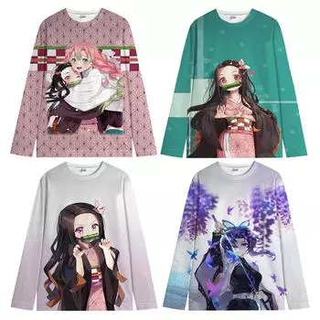 Толстовка с капюшоном «Убийца демонов» Kimetsu No Yaiba для девочек, детская спортивная одежда с круглым вырезом и длинными рукавами, милая детская осенняя одежда с героями мультфильмов 100 белый