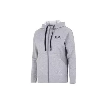 Толстовка с капюшоном Under Armour Rival Logo на молнии во всю длину и на шнурке, серая 1356400-036 XS