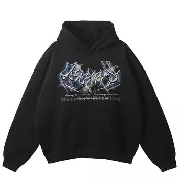 Толстовка с капюшоном унисекс большого размера с буквами в уличном стиле S чёрный