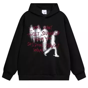 Толстовка с капюшоном унисекс с длинным рукавом и принтом в виде букв S чёрный