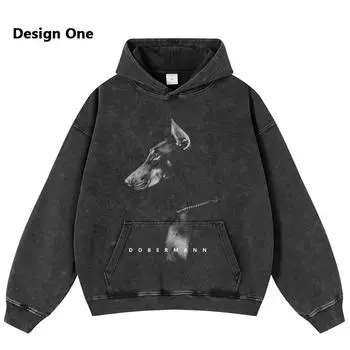 Толстовка с капюшоном унисекс с принтом Dobermann Retro Castle, черная, свободного покроя, Y2K S чёрный