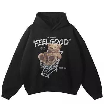 Толстовка с капюшоном унисекс с принтом Doll Bear размера Plus S чёрный