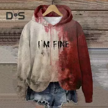 Толстовка с капюшоном унисекс с принтом кровавых пятен на Хэллоуин, косплей-топ с капюшоном и карманом на шнурке, длинные рукава, свободная толстовка с капюшоном XXXL