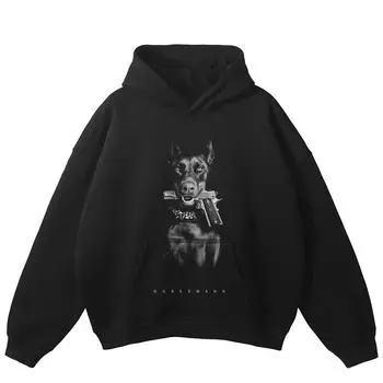 Толстовка с капюшоном унисекс с рисунком Dobermann большого размера и большим карманом
