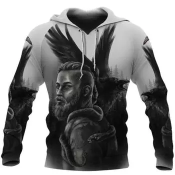 Толстовка с капюшоном Viking Ragnar Raven Of Odin с 3D-принтом Мужские толстовки Harajuku Streetwear Пуловер Осенняя повседневная куртка унисекс Спортивный костюм S