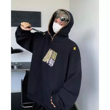 Толстовка с капюшоном в этническом стиле в стиле ретро для мужчин. Весна и осень. Новый национальный тренд. Свободные повседневные топы для мужчин. M