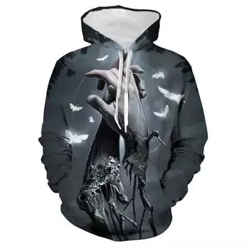 Толстовка с капюшоном в европейском и американском стиле с черепом, цифровая печать на 3D-принтере, мужской пуловер, модный мужской и женский свитер с длинными рукавами в стиле хип-хоп 4XL
