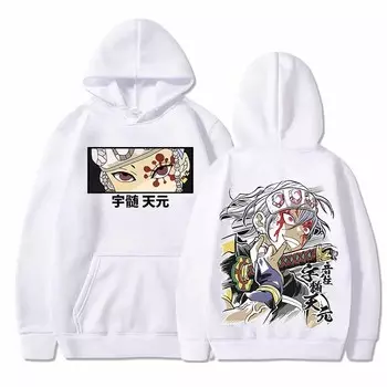 Толстовка с капюшоном в стиле аниме Demon Slayer для мужчин и женщин Tengen Uzui Eyes, толстовки с длинными рукавами в стиле Харадзюку, уличная одежда, большие толстовки с капюшоном 3XL белый