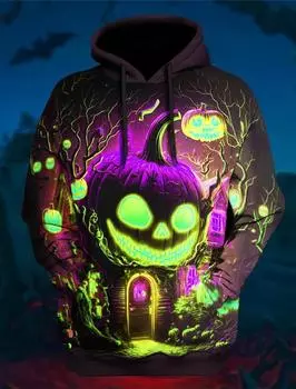 Толстовка с капюшоном в стиле Харадзюку с 3D-принтом и принтом тыквы на Хэллоуин, мужская и женская модная повседневная рубашка, толстовка с капюшоном S