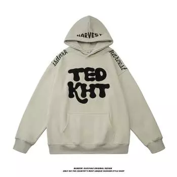 Толстовка с капюшоном в стиле хип-хоп и граффити для мужчин из Европы и Америки, осенне-зимняя, Y2K, новая, красивая, модная, брендовая толстовка для пожилых пар M серый