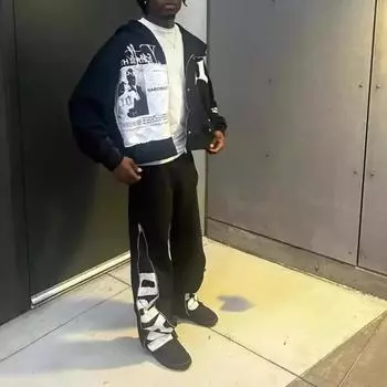 Толстовка с капюшоном в стиле хип-хоп и вышивкой в стиле 2000-х годов с принтом и вышивкой в стиле пэчворк M чёрный