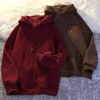 Толстовка с капюшоном в стиле ретро для пар с принтом букв и завязками на завязках, свободная, с капюшоном и карманом, хип-хоп, унисекс, школьная спортивная толстовка с капюшоном M кофейный