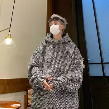 Толстовка с капюшоном в стиле ретро, мужская, весенняя, новинка, твидовый свитер смешанных цветов, свободный, с длинными рукавами M