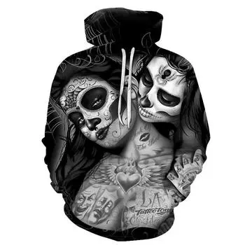 Толстовка с капюшоном в стиле ужасов с графическим принтом «Скелет» из серии «Фильм Убийца» Популярная мужская одежда с капюшоном и длинными рукавами 150