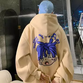 Толстовка с капюшоном в стиле западного побережья, свитер унисекс с капюшоном, плюшевая толстовка большого размера с круглым вырезом в стиле аниме, толстовка с капюшоном в стиле аниме Four Seasons Y2k 2XL