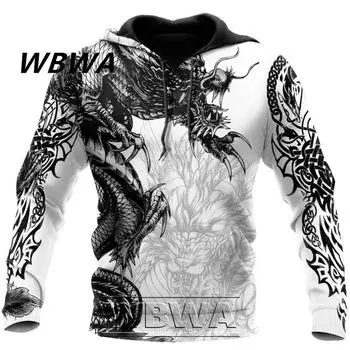 Толстовка с капюшоном WBWA Tattoo and Dungeon Dragon 3D Print для мужчин и женщин в стиле Харадзюку, пуловер на молнии, повседневная куртка унисекс S