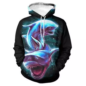 Толстовка с капюшоном Whale Shark Animal с 3D-принтом для мужчин, свободный свитер, весна-осень, модные топы с длинным рукавом, детская одежда S