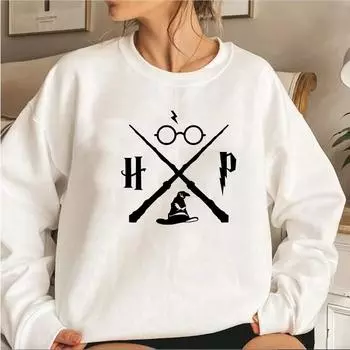 Толстовка с капюшоном волшебника Толстовка с капюшоном Wizard Wand Пуловеры HP с длинными рукавами Толстовки унисекс с графикой Толстовки для школы магии Уличная одежда Топ S белый